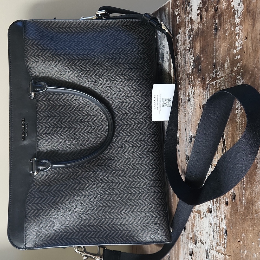 Coach laptop Bag Slim Perry Beckett Black Herringbone Briefcase Computer F72990